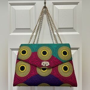 NEW African Print Chain Strap Shoulder Bag | Gold Chain | Structured Tote